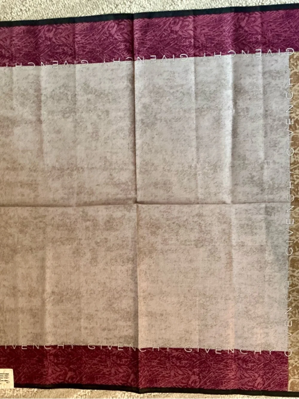 Givenchy Taupe, Burgundy & Gold Logo Scarf